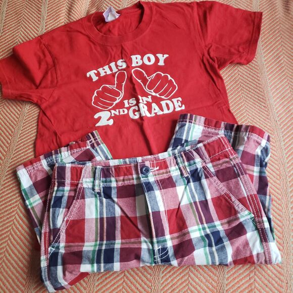 Back to School Custom Boy's Second Grade Tee/Plaid Shorts Size 12 Must See! - Picture 1 of 6